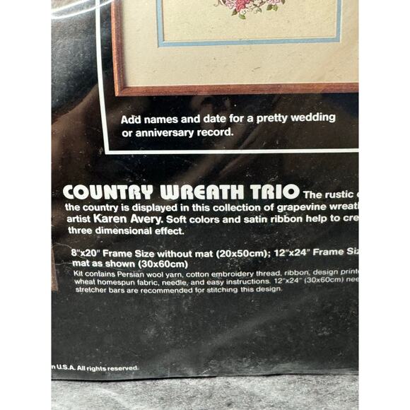 Dimensions New, Old Stock Dimensions Crewel Embroidery Kit "Country Wreath Trio" - Picture 5 of 5